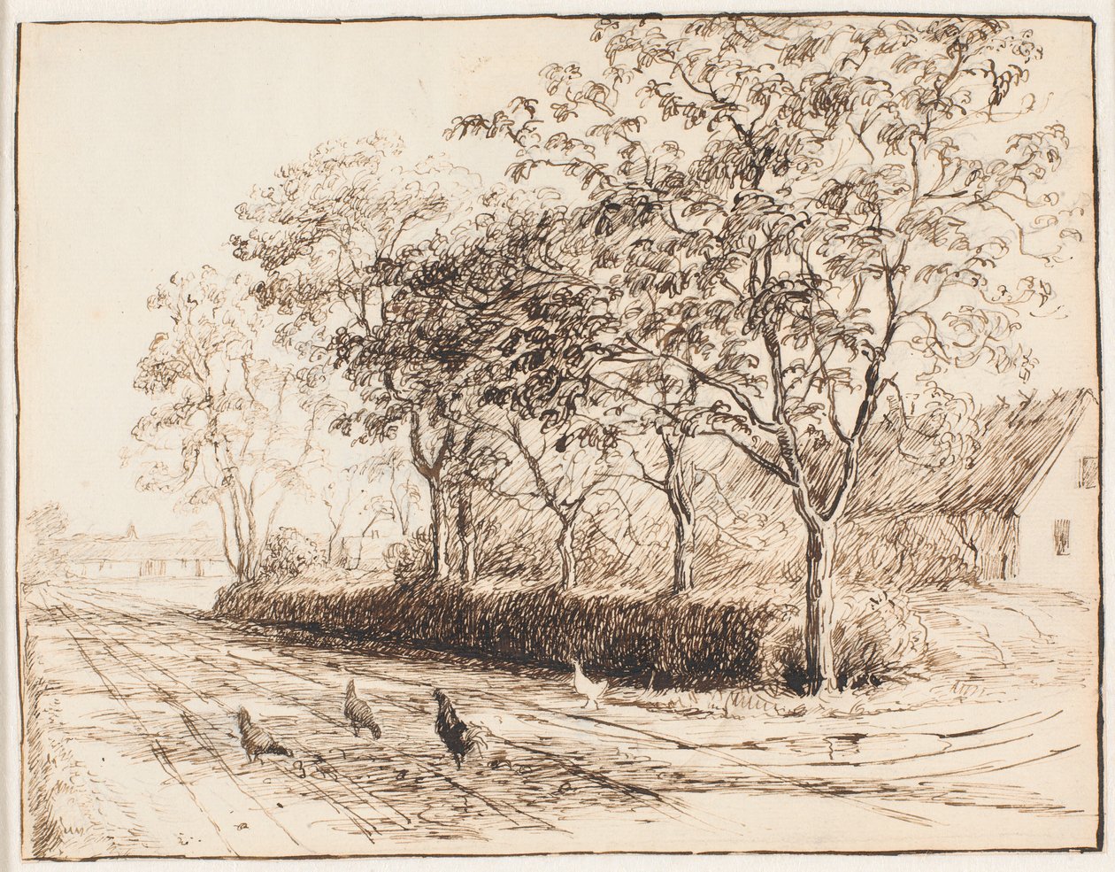 Galinhas do lado de fora de uma fazenda em Kastrup. Katrupvejen de Theodor Philipsen
