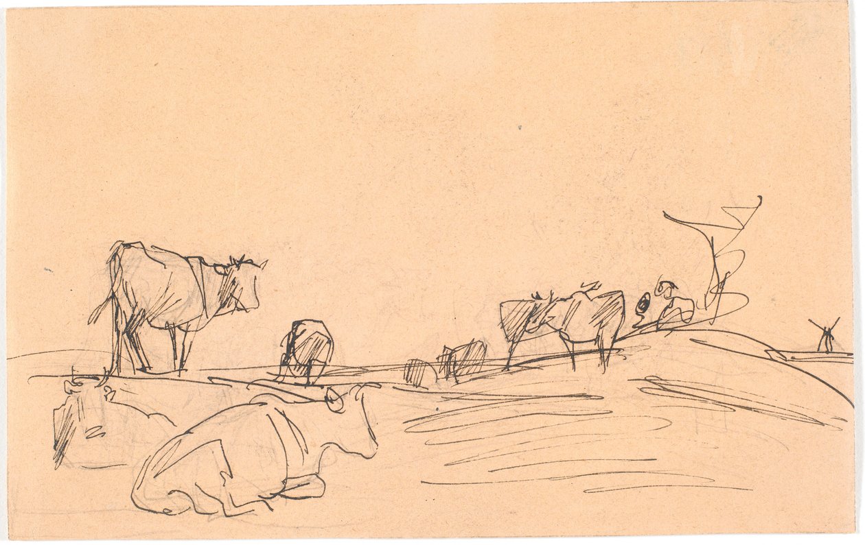Paisagem com vacas deitadas e em pé de Theodor Philipsen