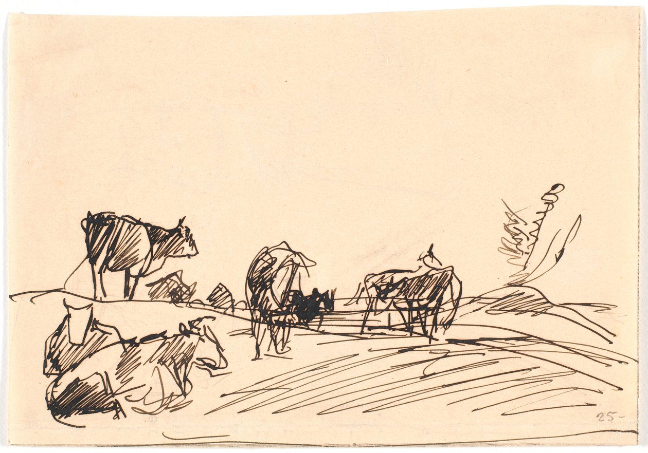 Paisagem com vacas deitadas e em pé de Theodor Philipsen