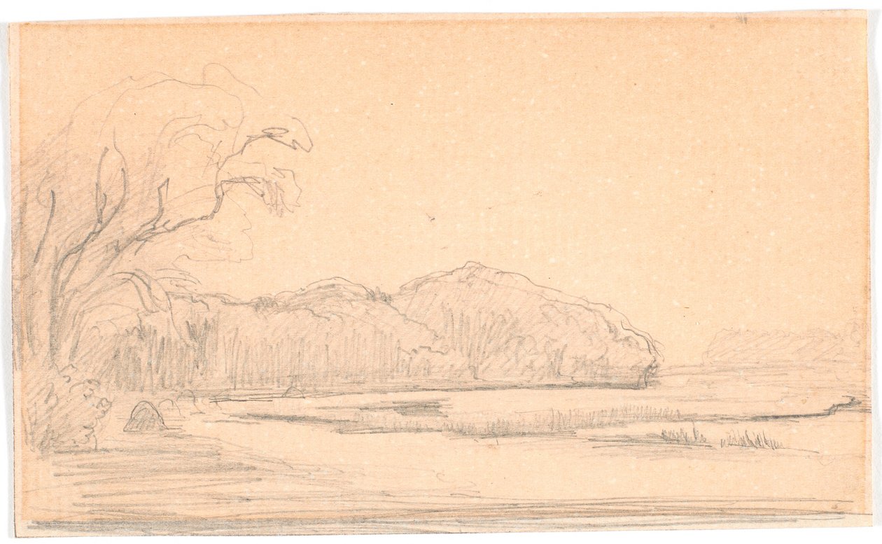 Paisagem à beira de um lago cercado de floresta de Theodor Philipsen