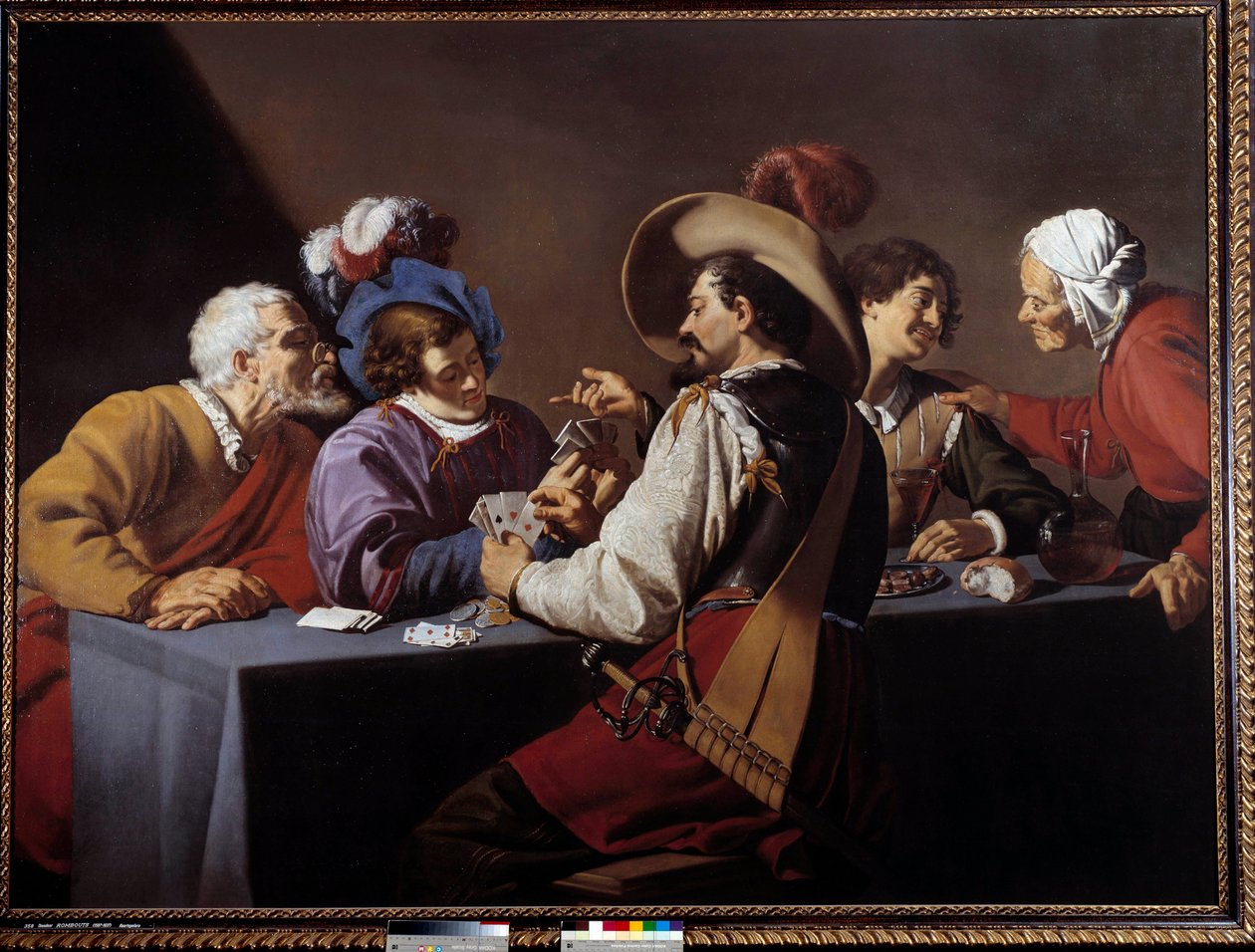 Jogadores de cartas, a Brelan Painting de Theodore Rombouts (1597-1637) 17th Century Sun. 1,52x2,06 m Antuérpia. Museu Koninklik - Os jogadores de cartas, o "brelan". Pintura de Theodore Rombouts (1597-1637) de Theodor Rombouts