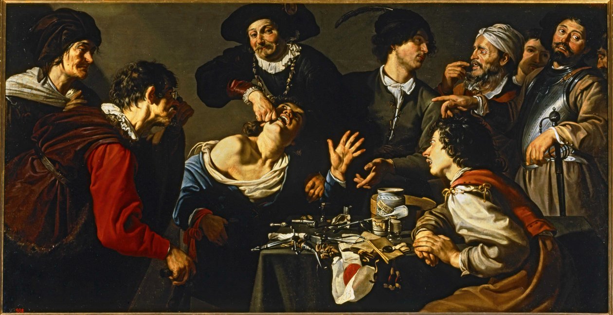 O dentista charlatão ... (pintura sobre tela) de Theodor Rombouts