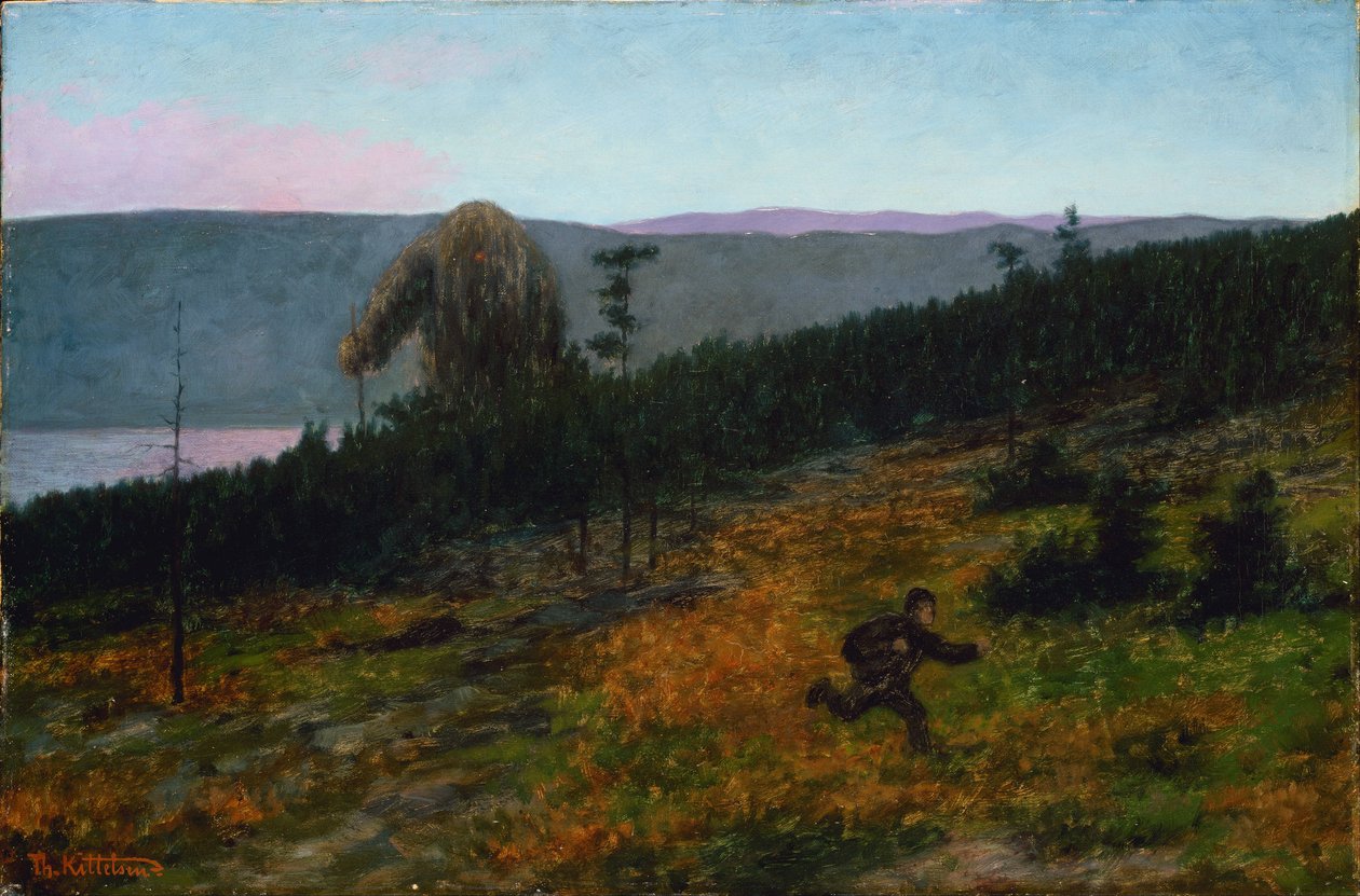 ""Askeladden et le troll"" Personnage du folklore norvegien - Peinture de Theodor Kittelsen (1857-1914) 1900 Museu Nacional de Arte, Oslo Noruega de Theodor Kittelsen