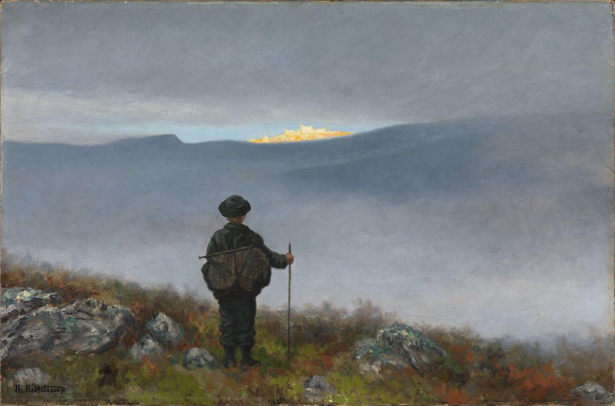 Longe, longínquo Palácio Soria Moria brilhava como ouro de Theodor Kittelsen