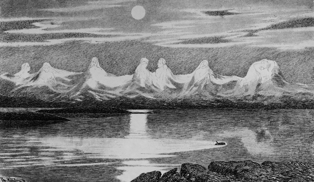 As sete irmãs, c.1888 (lito) de Theodor Kittelsen