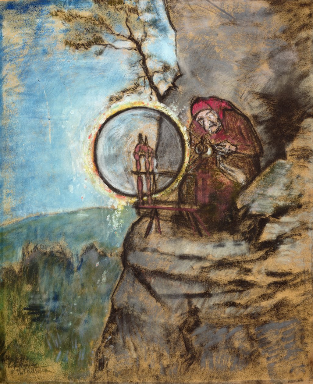 A bruxa que teceu meias para o velho Erik (pastel colorido no papel) de Theodor Kittelsen