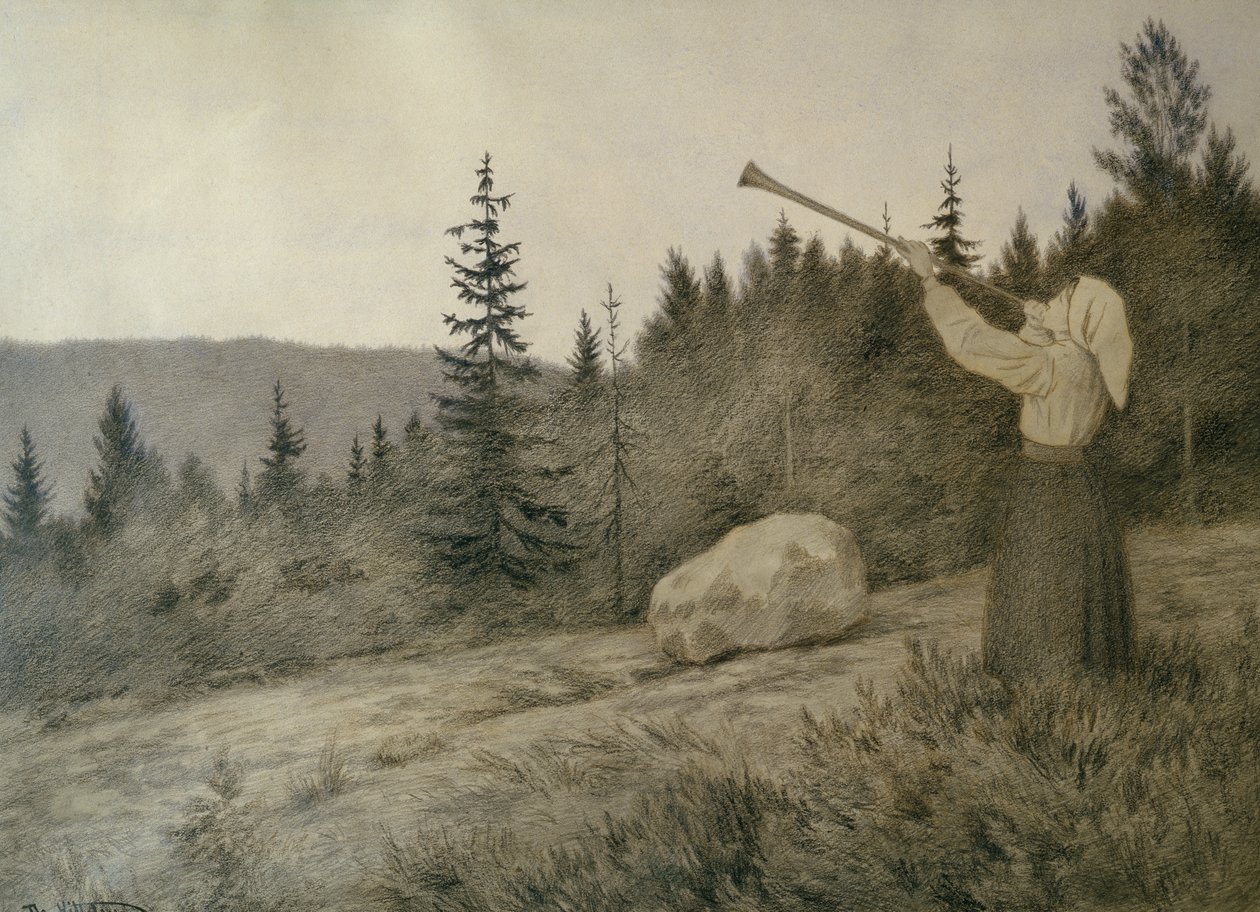Sob a montanha soa um instrumento de sopro de Theodor Kittelsen
