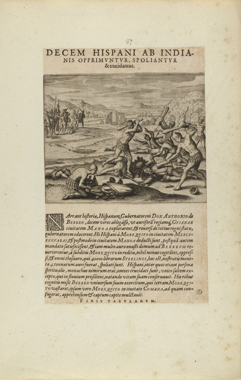 Decem Hispani ab India-/nis Opprimuntur, Spoliantur/and Trucidantur. (do livro Americae, partes sete e oito) de Theodor de Bry