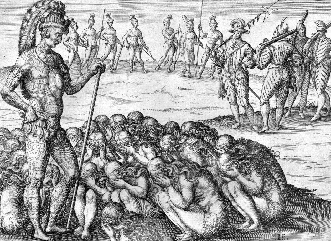 Cativeiro de índios saturiwa por índios potano de Theodor de Bry