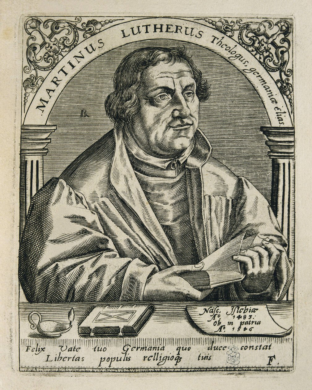 LUTHER, Martin (1483-1546). Reformador religioso alemão. Gravura. ESPANHA. MADRID (COMUNIDADE AUTÓNOMA). Madrid. Biblioteca Nacional de Theodor de Bry