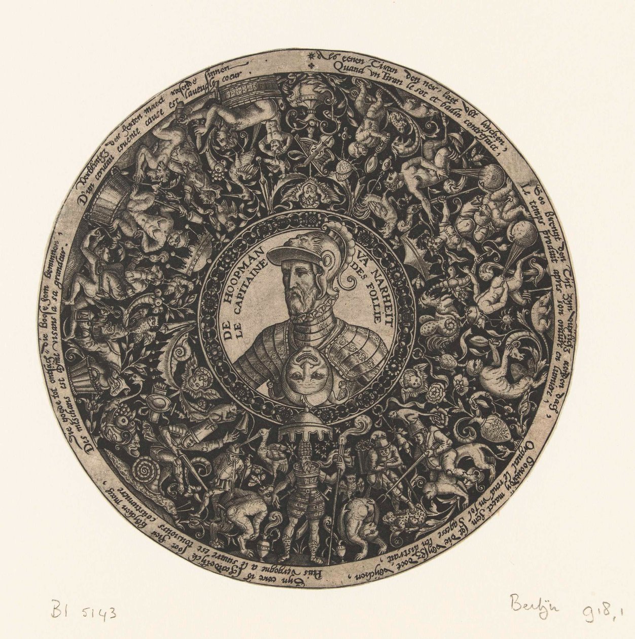 Medalhão com busto do Capitão da Loucura, Theodor de Bry, c. 1577 - c. 1578 de Theodor de Bry