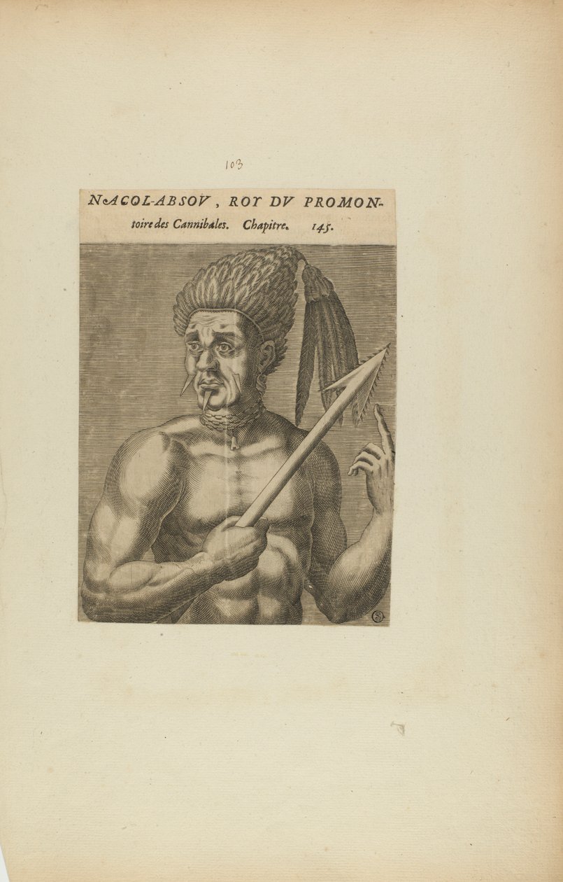 Nacol-Absov, Roi Du Promon-/toire des.... (do livro Les Vrais Pourtraits et Vies des Hommes Illustres) de Theodor de Bry
