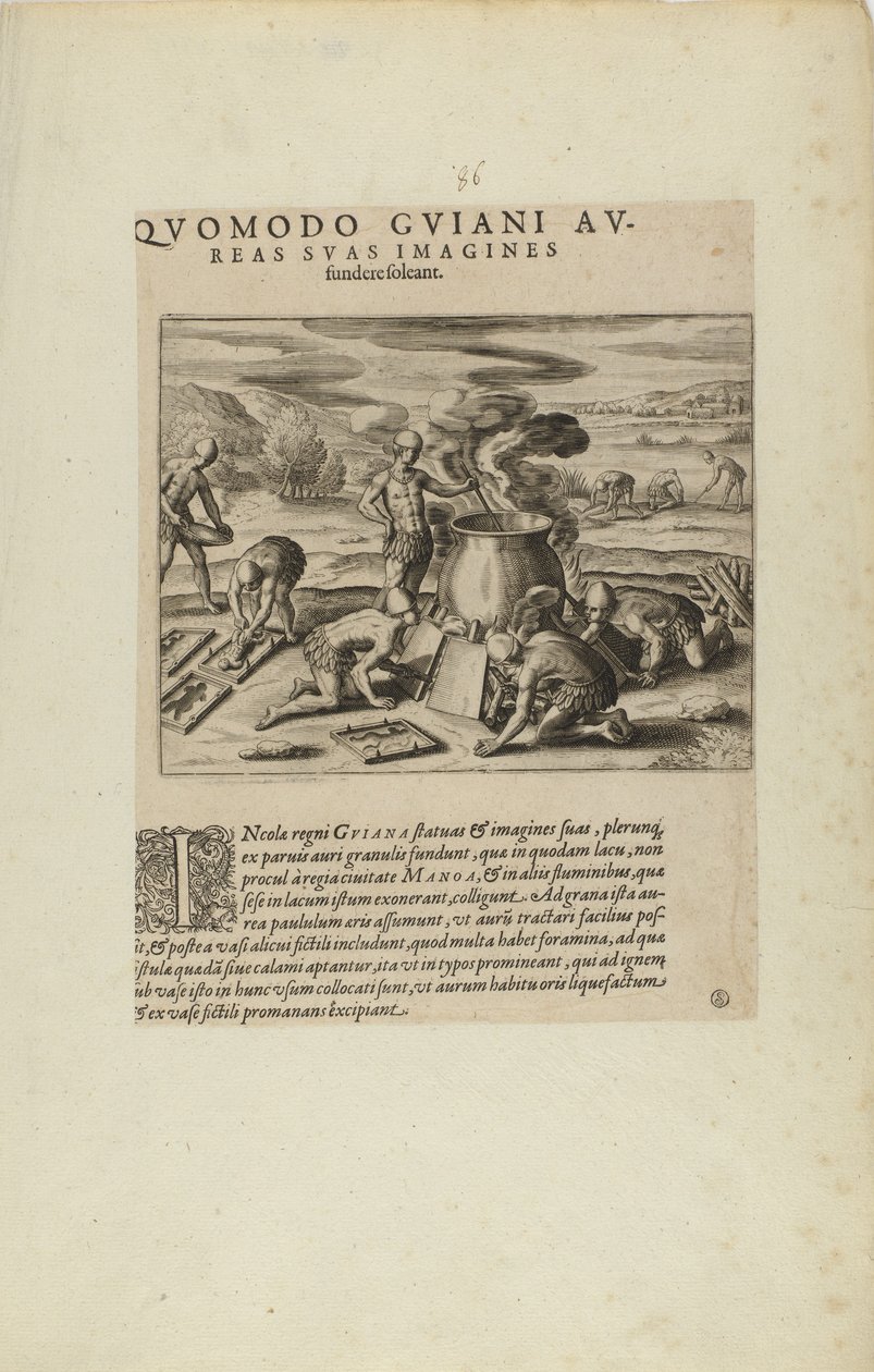 Quomodo Guiani Au-/reas Suas Imagines/Fundere Soleant. (do livro Americae, partes sete e oito) de Theodor de Bry