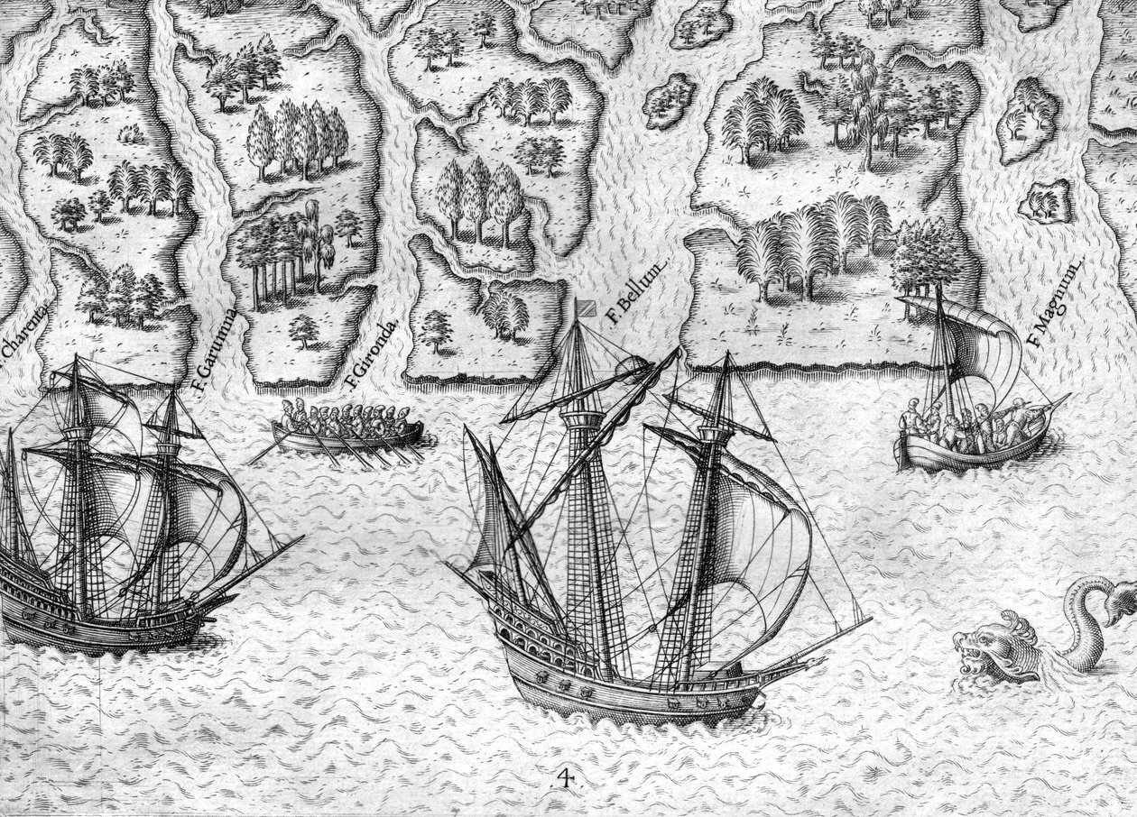 O francês explora seis rios da costa da Florida de Theodor de Bry