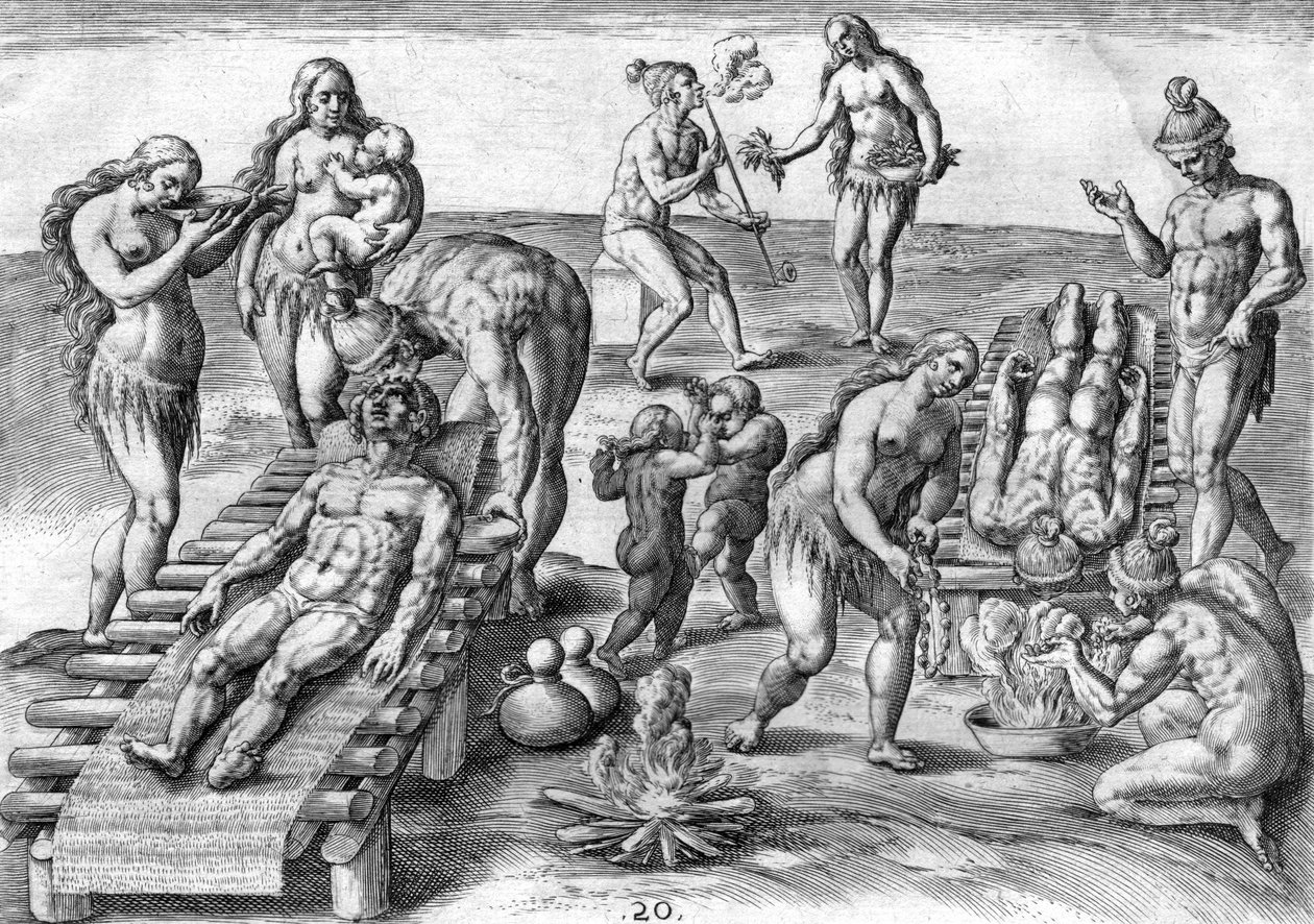 Índios timucuanos tratam as doenças de Theodor de Bry