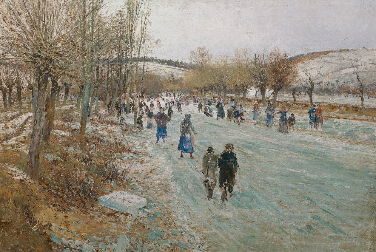 Patinadores de gelo no Thaya perto de Lundenburg de Theodor von Hormann