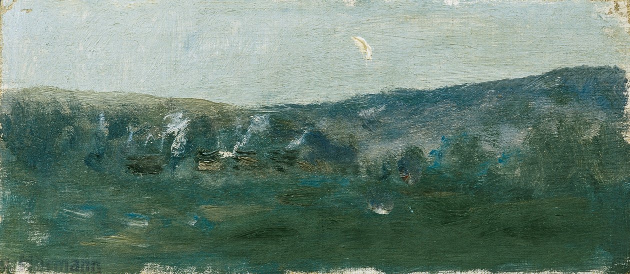 Paisagem Hilly Landscape com Crescent Moon de Theodor von Hormann