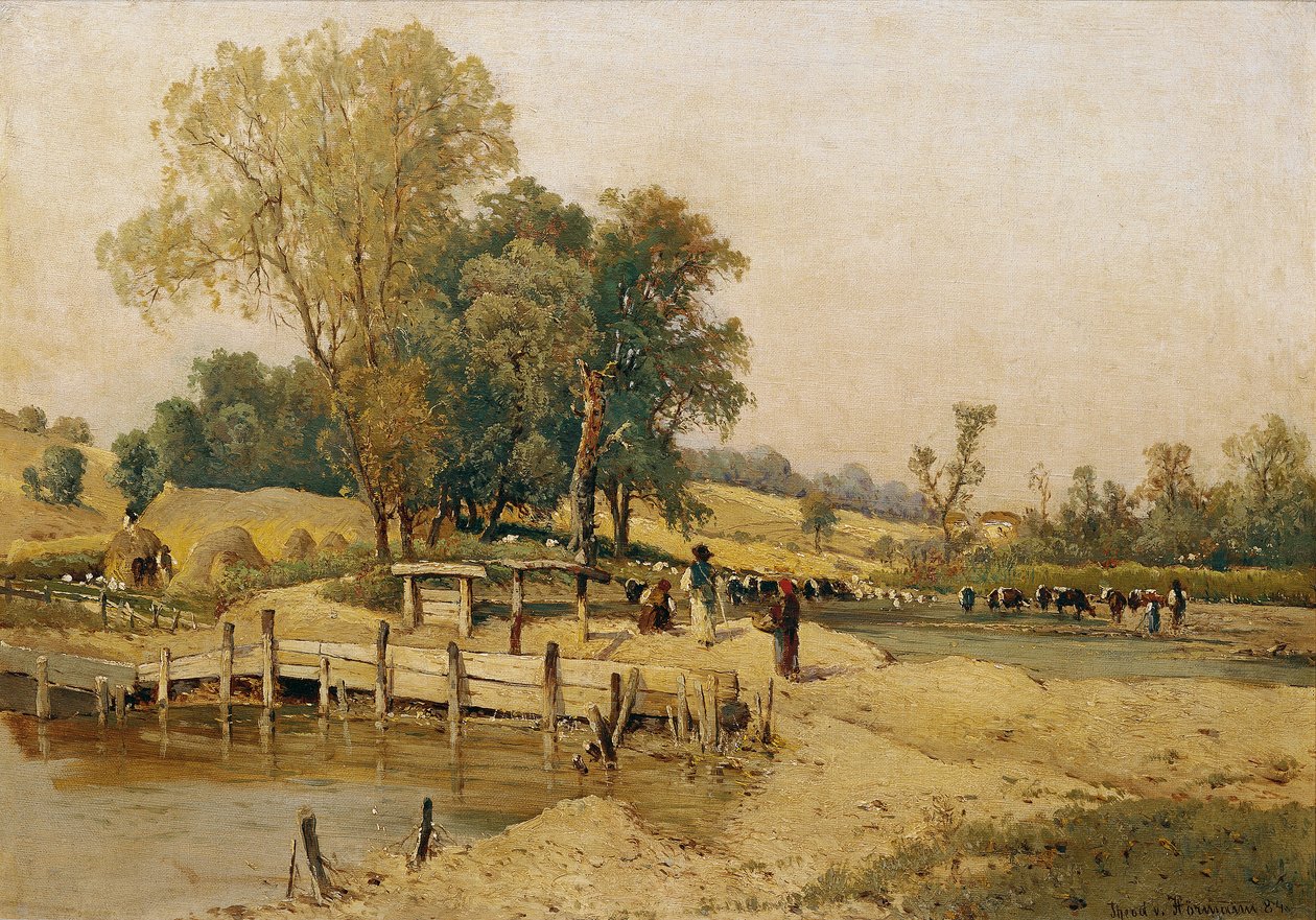 Paisagem húngara com cocho de gado de Theodor von Hormann