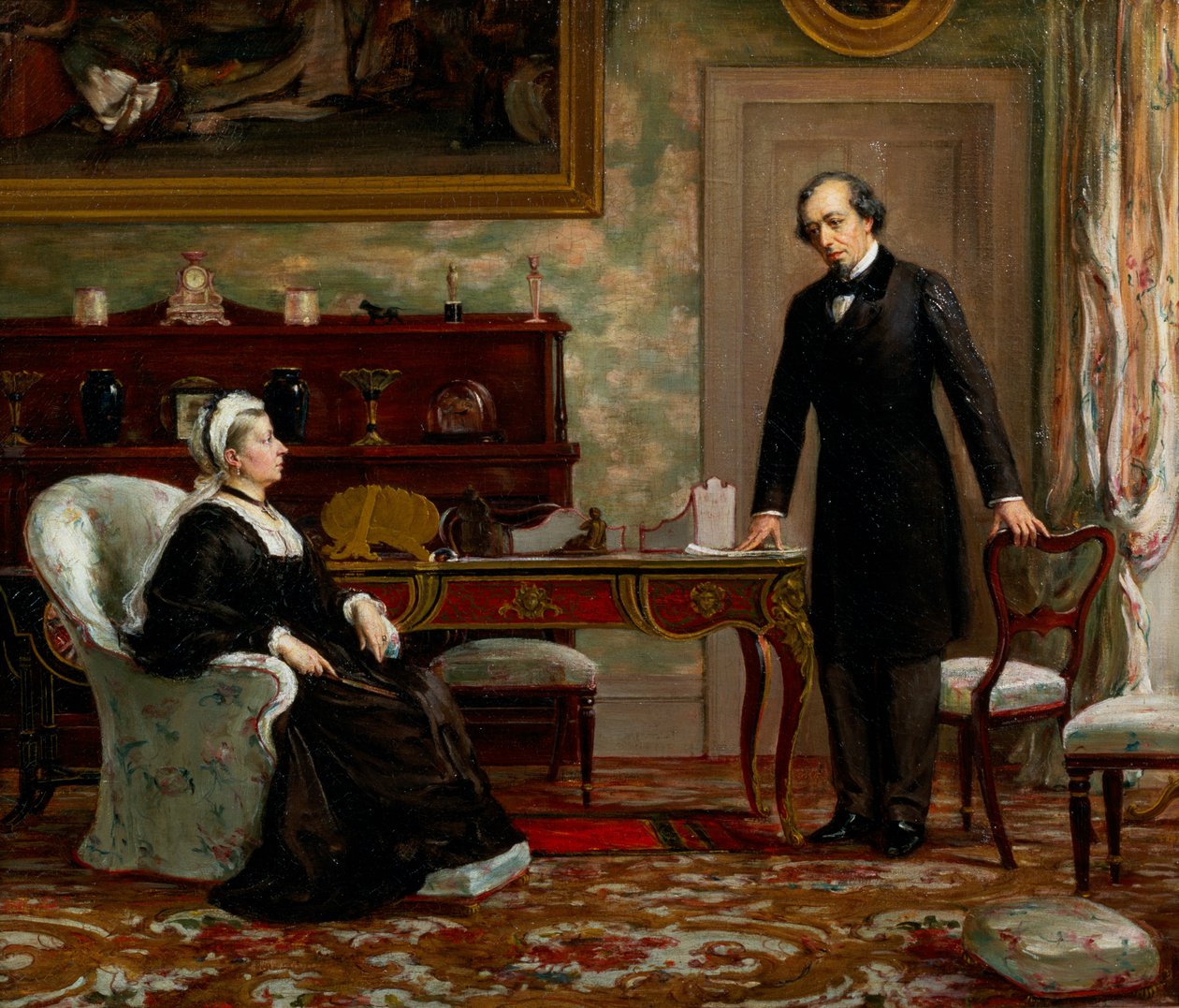 Paz com Honra - Rainha Vitória (1819-1901) com Benjamin Disraeli (1804-1881) após a assinatura do Tratado de Berlim em 1878 de Theodore Blake Wirgman