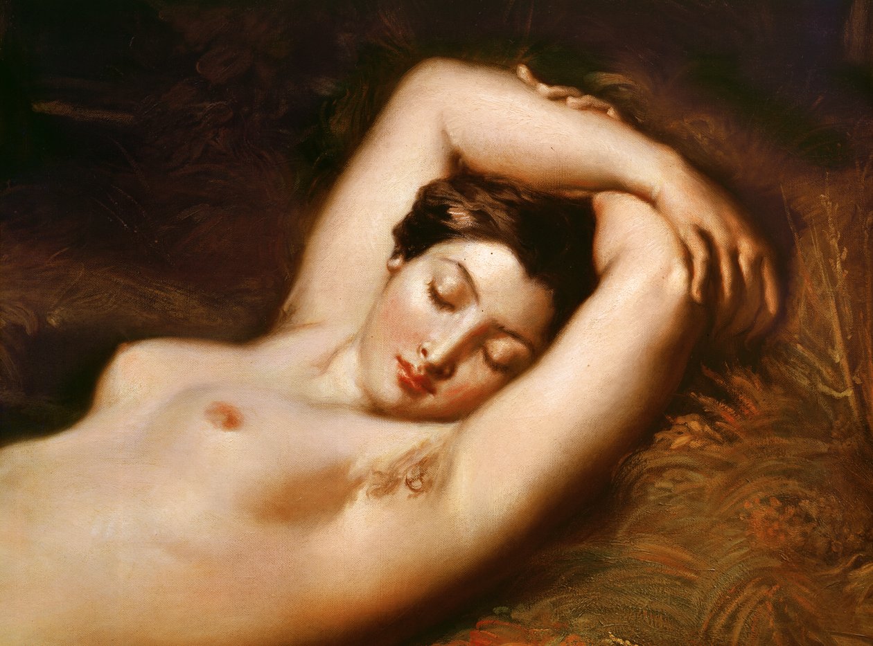 Um detalhe de Ninfa Adormecida da cabeça, 1850 óleo sobre tela de Théodore Chassériau