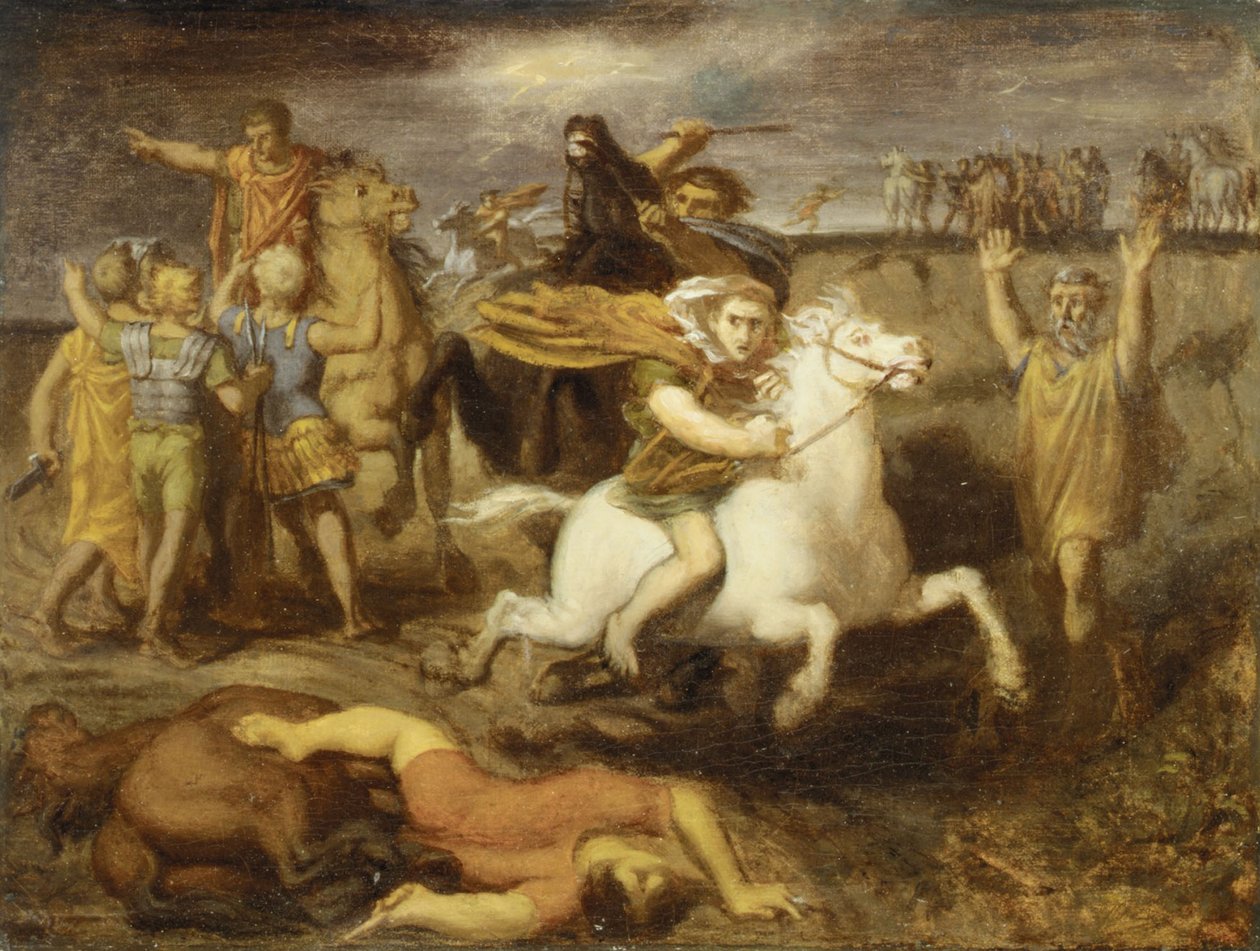 O Gaul Littavicus traindo a Causa Romana foge para Gergovie para apoiar Vercingetorix, c.1838-40 de Théodore Chassériau