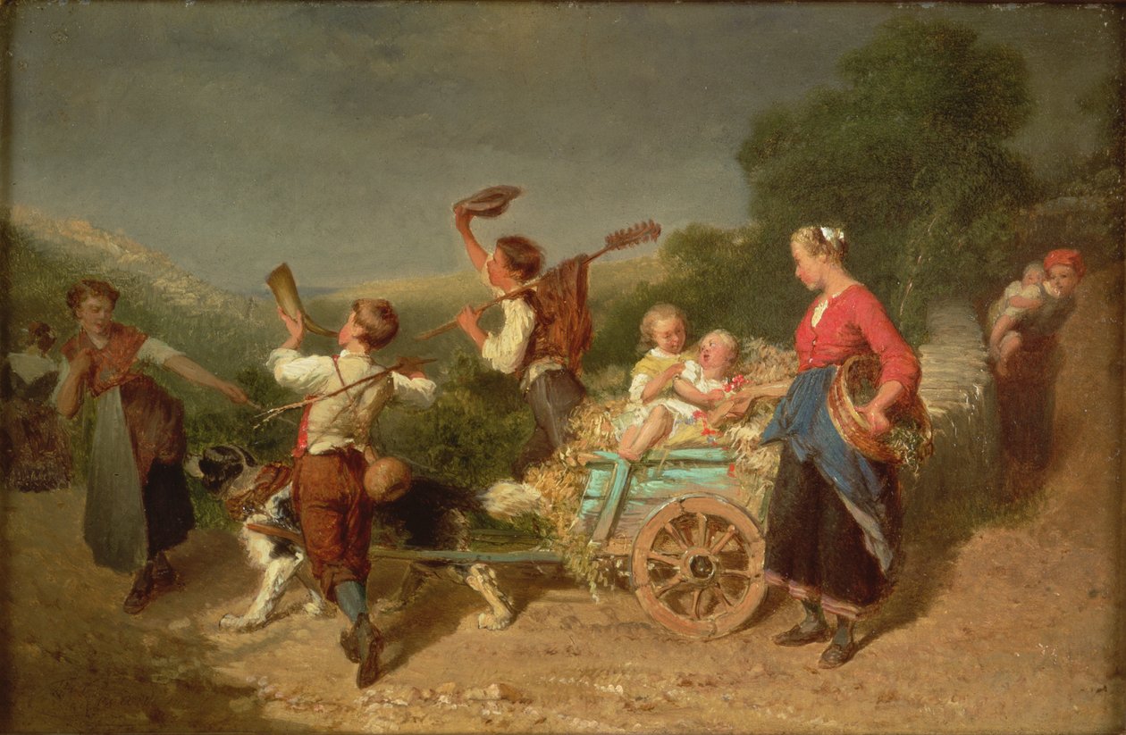 Crianças, com, um, cão, carreta de Theodore Gerard