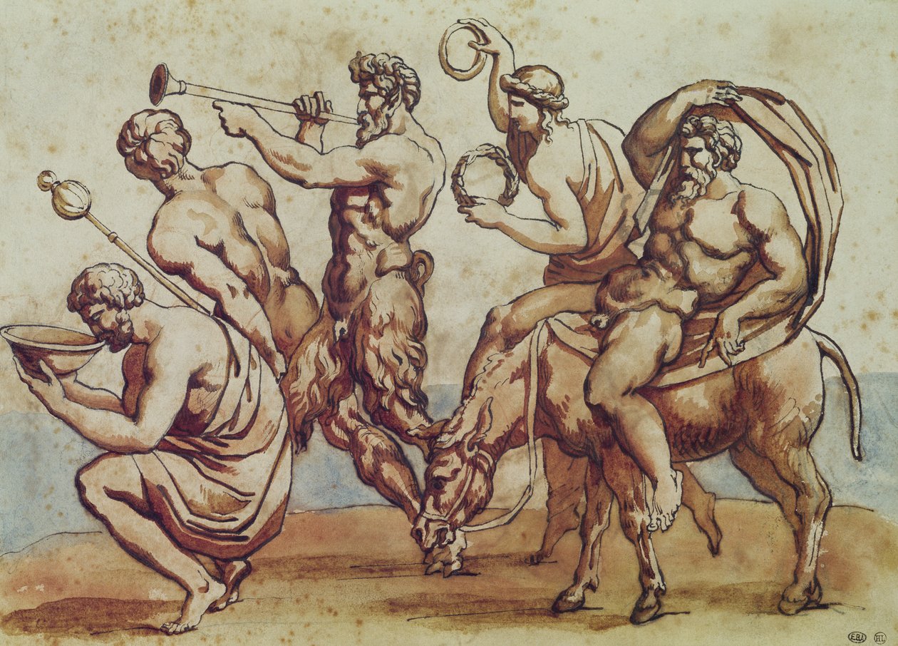 Bacanal (caneta e tinta marrom no papel) de Theodore Gericault