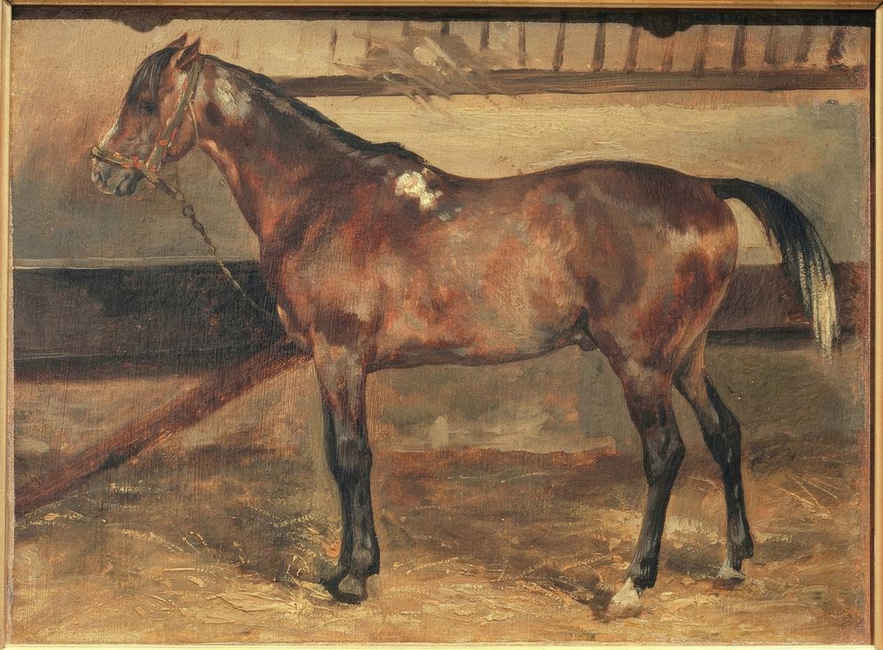 Cavalo marrom no estábulo de Theodore Gericault