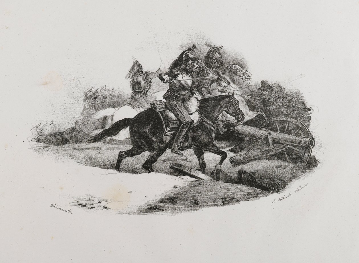 Couraceiros cobrando uma bateria de artilharia, 1823 de Theodore Gericault