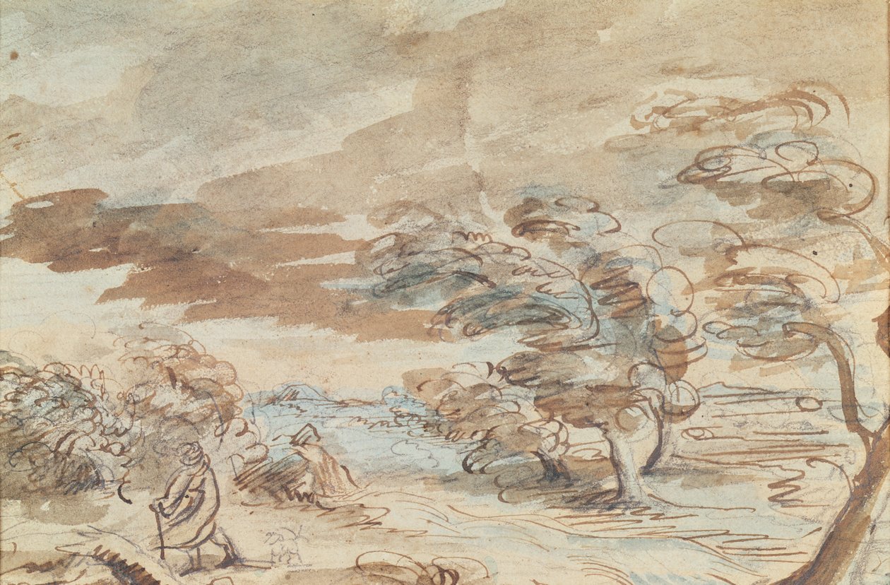 Paisagem (caneta e tinta de lavagem no papel) de Theodore Gericault