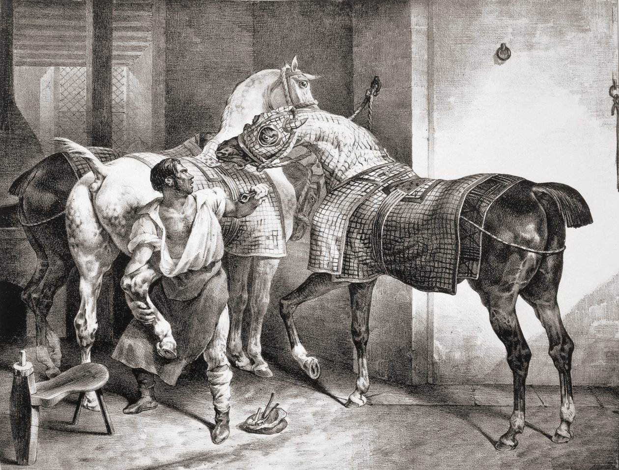 O Farrier, de Etudes de Cheveaux, 1822 de Theodore Gericault