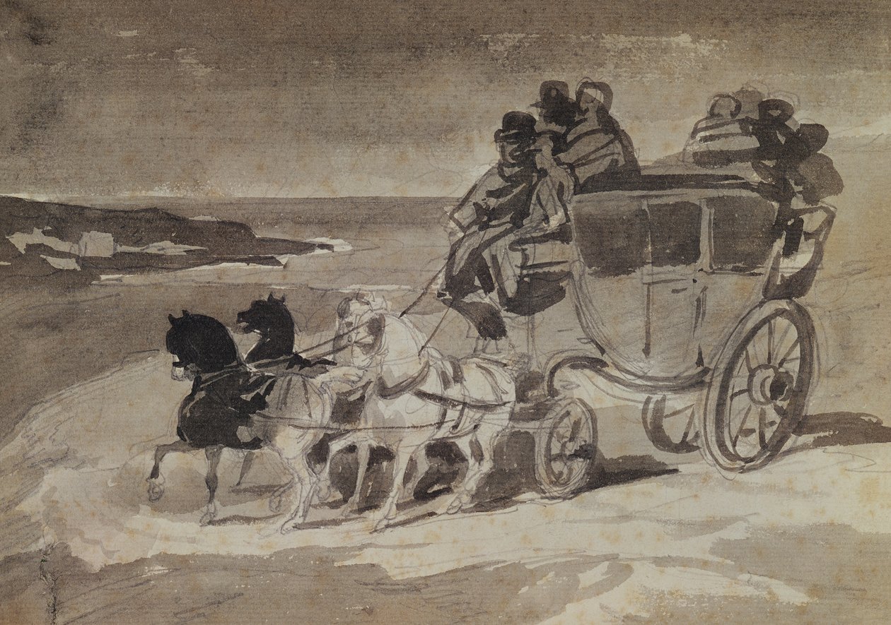 The Stagecoach (lápis e wc no papel) de Theodore Gericault