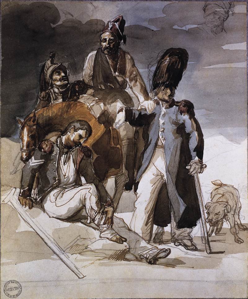 Soldados feridos retratando da Rússia de Theodore Gericault