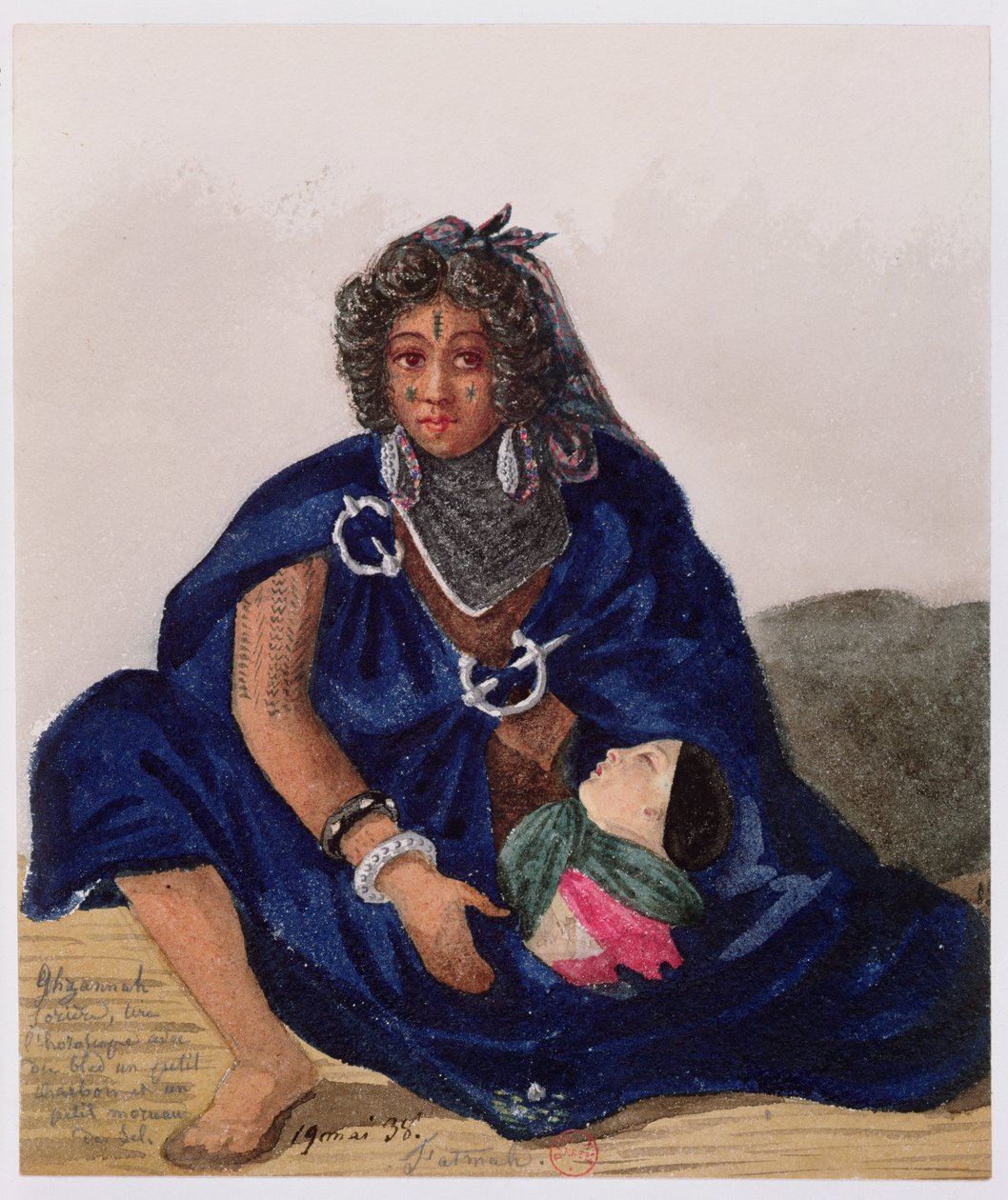 Uma feiticeira contando o futuro com milho e sal em Ghzannah, 1835 de Theodore Leblanc