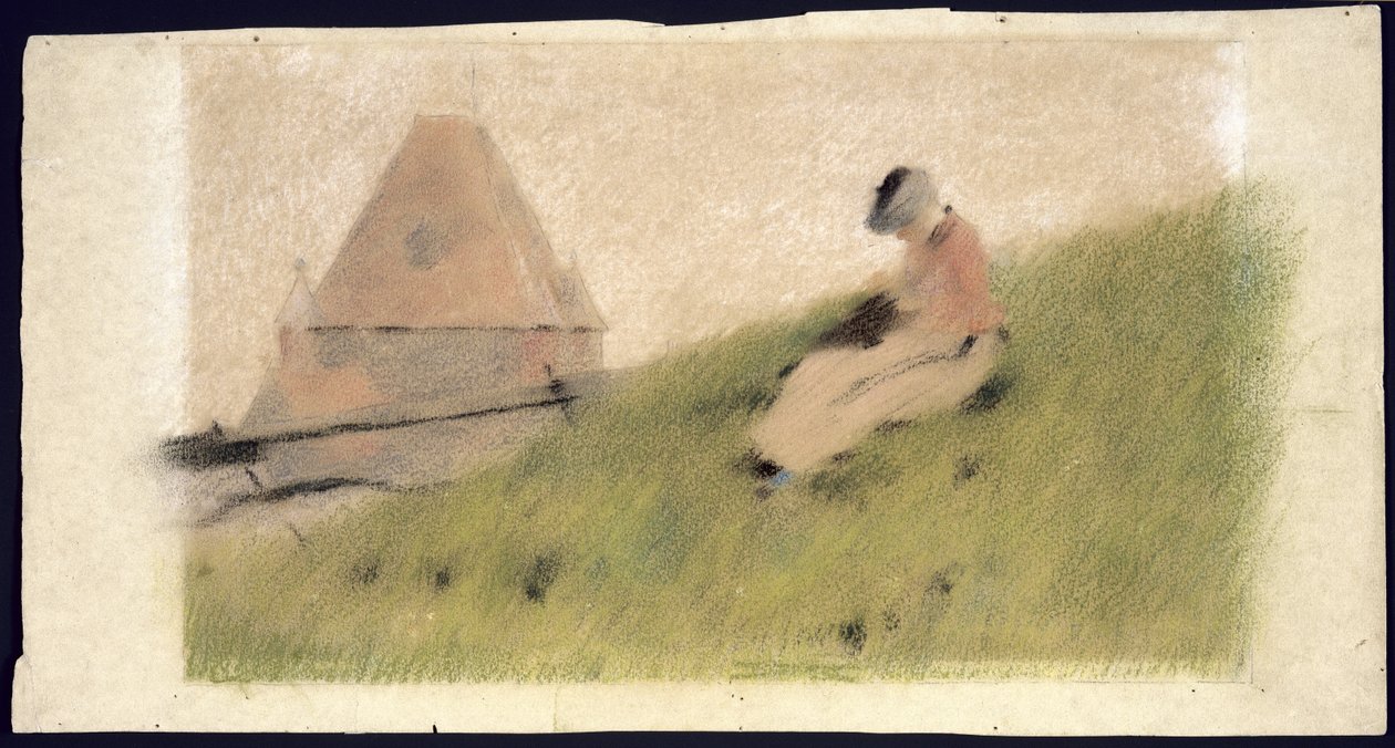 No penhasco, c.1887 (pastel e giz no papel) de Theodore Robinson