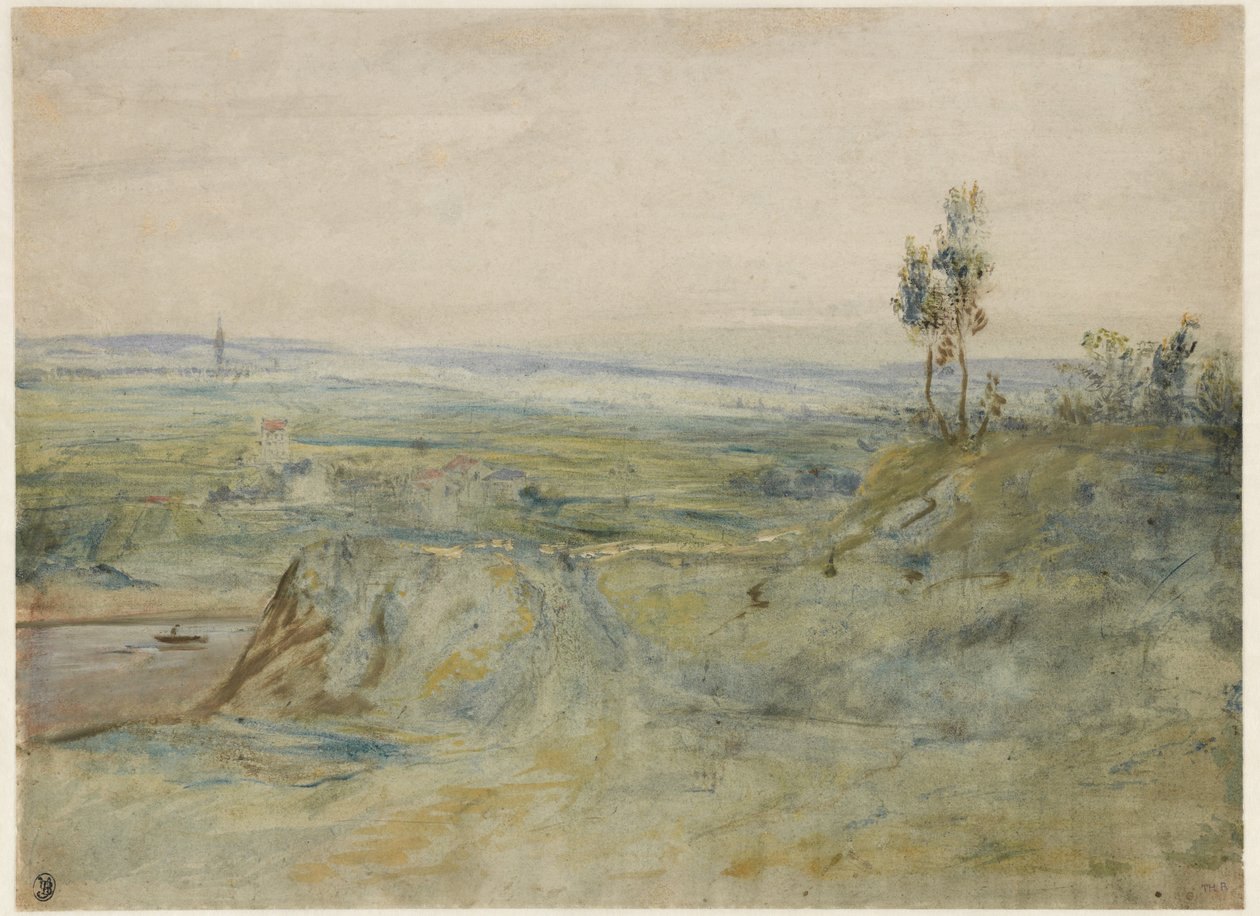 La Plaine, vista das alturas de Meudon, c.1833 (wc e tinta a óleo sobre papel de palha) de Pierre Etienne Theodore Rousseau