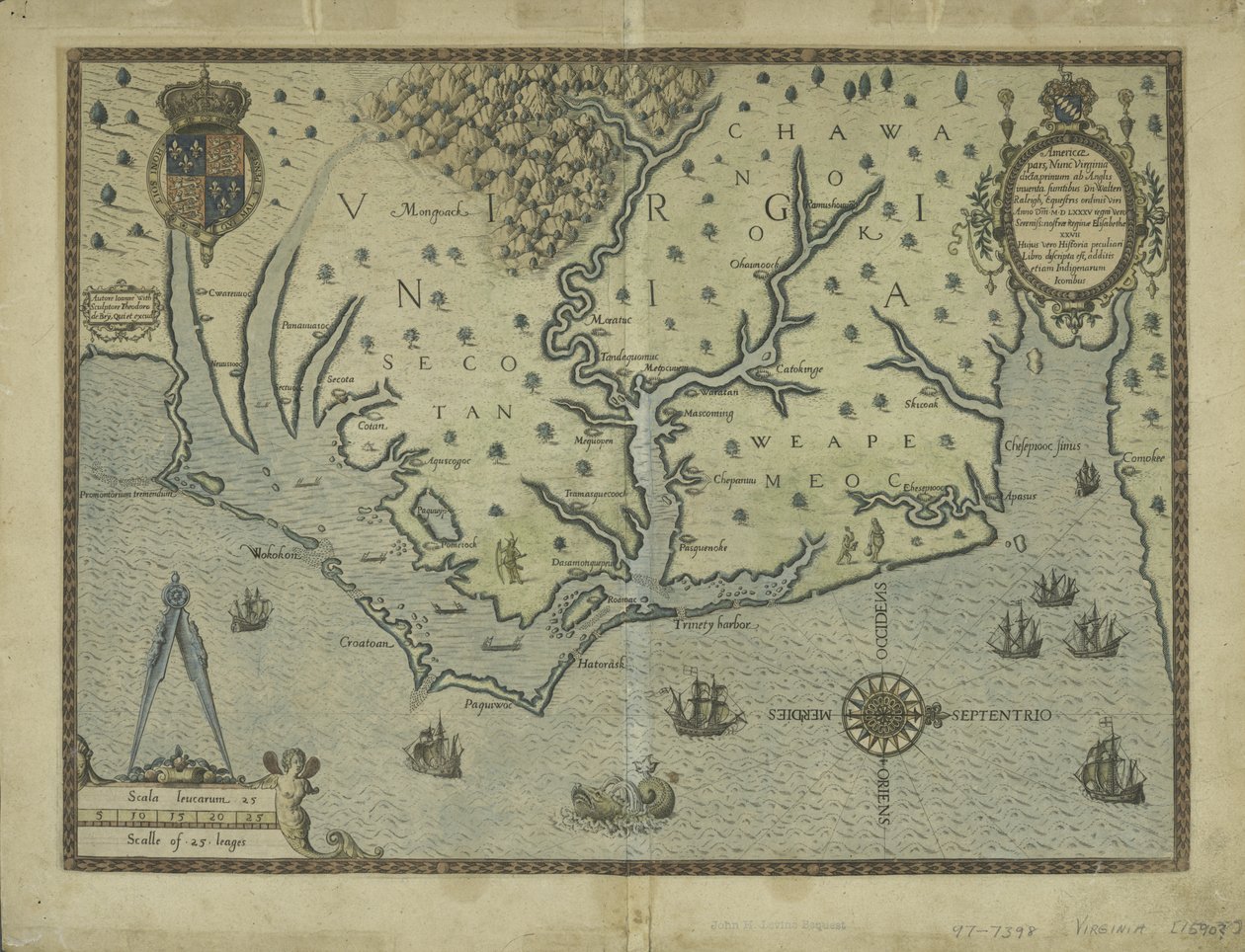 Recém-descoberta Virginia, 1590 (gravura colorida à mão) de Theodore de Bry