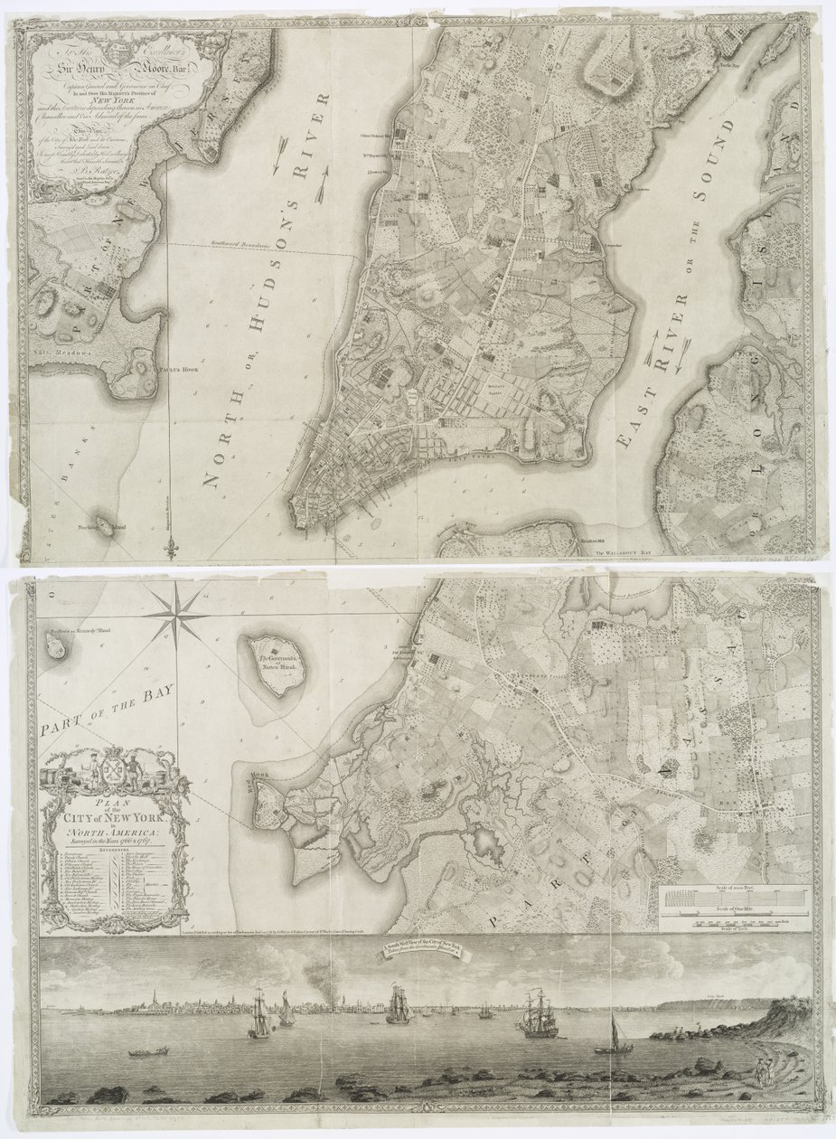 Plano da cidade de Nova York na América do Norte, pesquisado nos anos de 1766 e 1767, publicado no Atlas de Faden, 1776 de Theodore de Bry