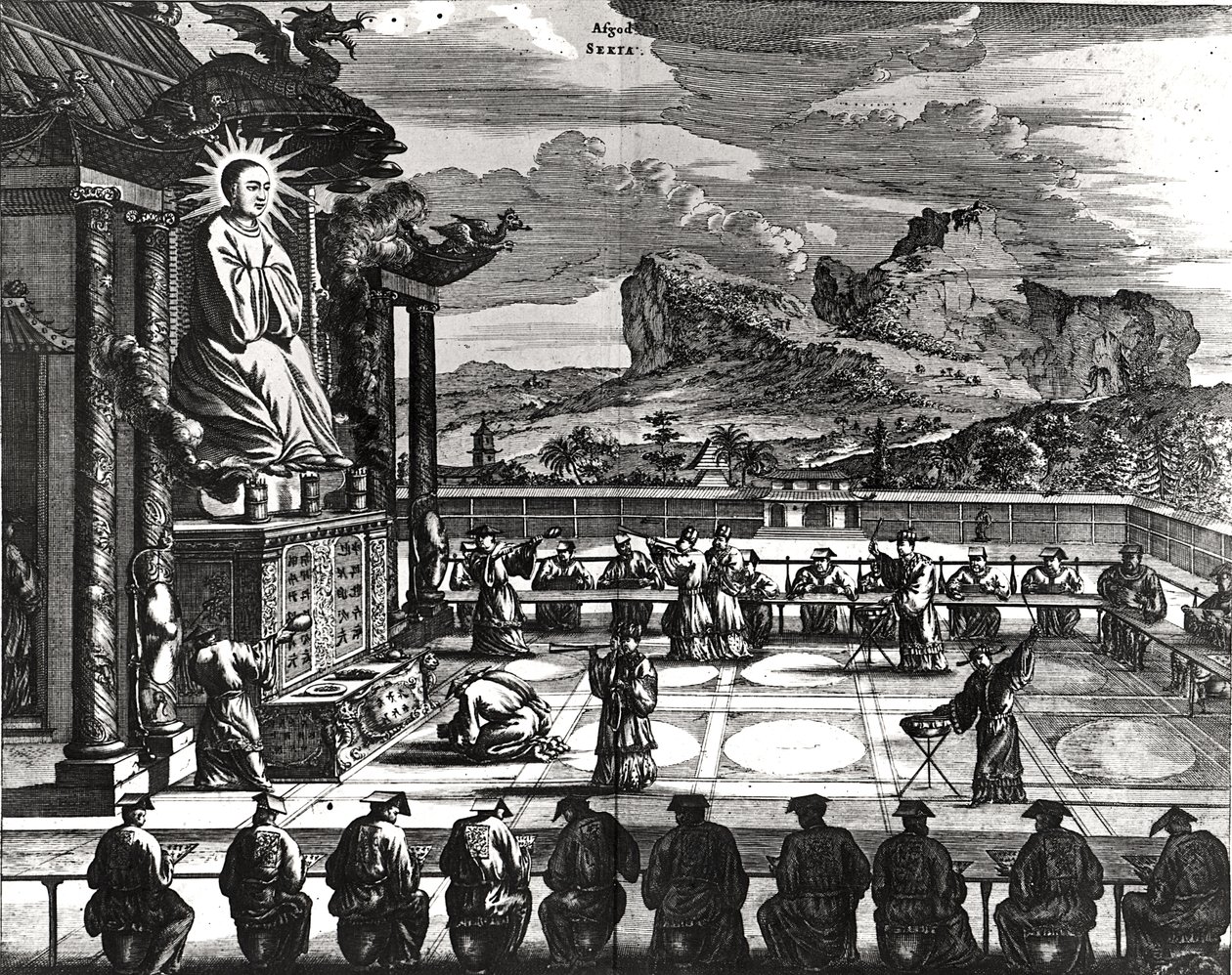 Uma Cerimônia Budista de &39;Indiae Orientalis&39;, publicada em 1670 de Theodore de Bry