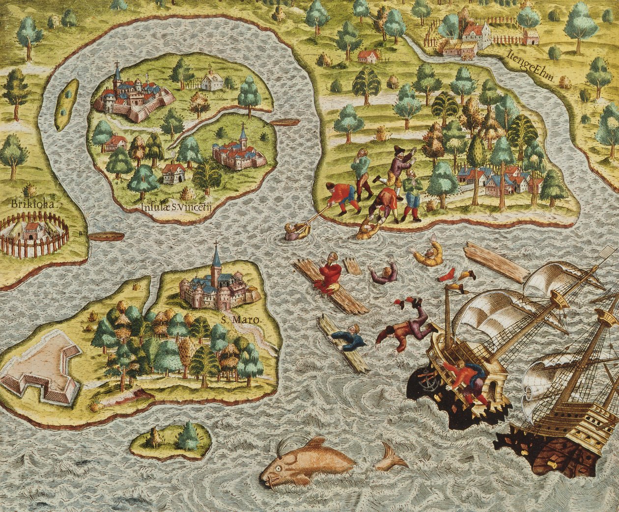 Um naufrágio de uma costa bárbara, da Americae Tertia Pars .., 1562 de Theodore de Bry