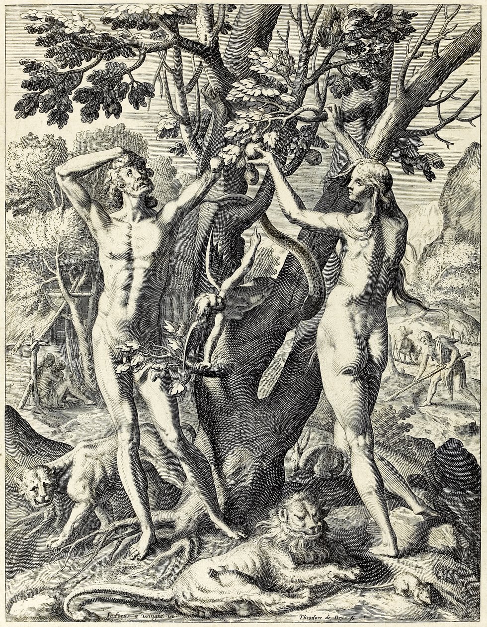 Adão e Eva no Jardim do Éden de Theodore de Bry