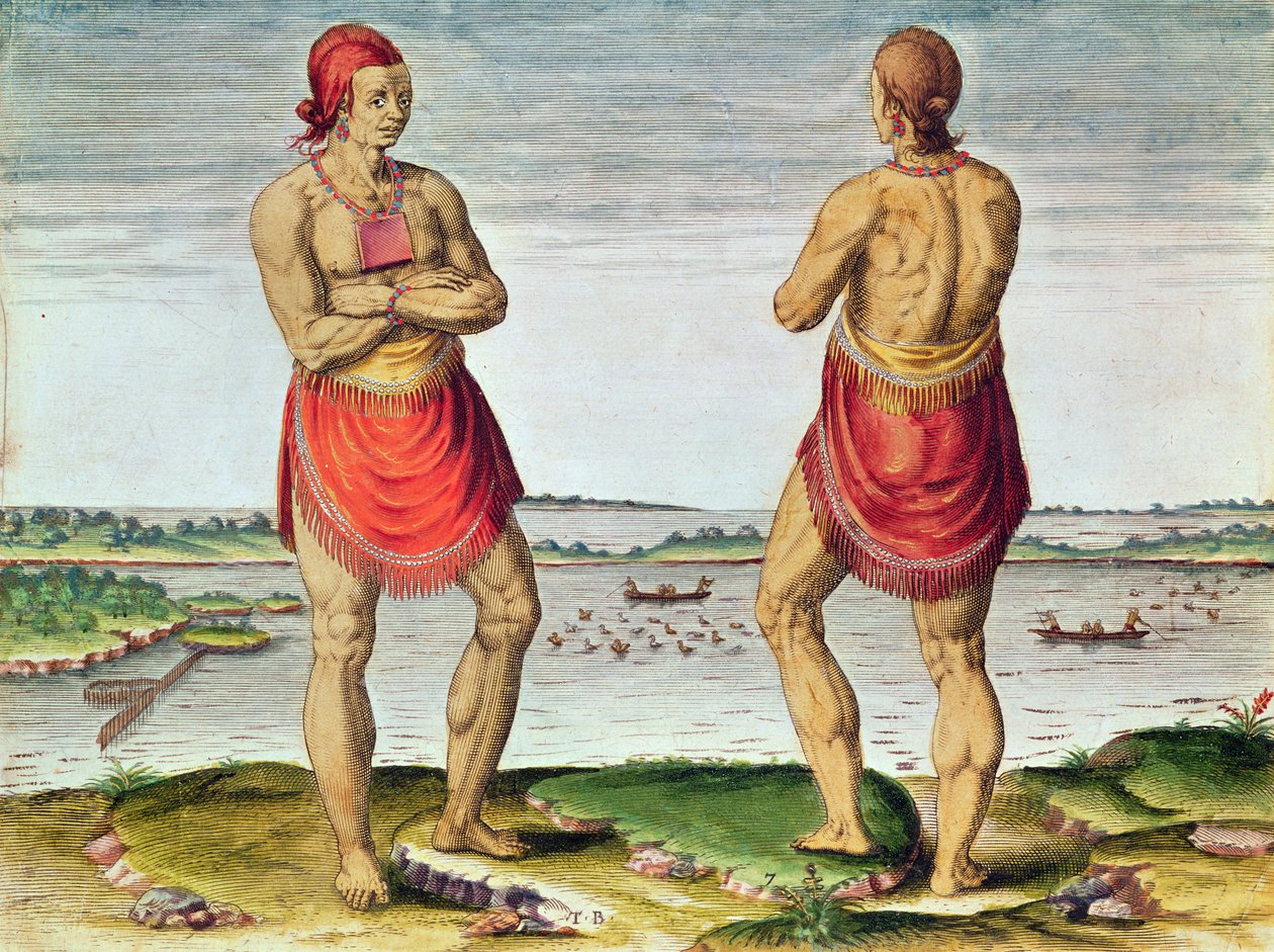 Admiranta Narratio ..., Chefe Roanoack (página 57, chapa 7), 1585-1588 (gravura a cores) de Theodore de Bry