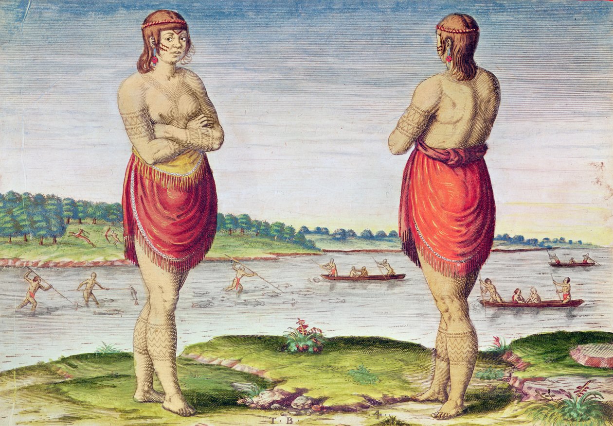 Admiranta Narratio ..., mulher nobre de Secota, Virginia (página 51), 1585-1588 (gravura a cores) de Theodore de Bry