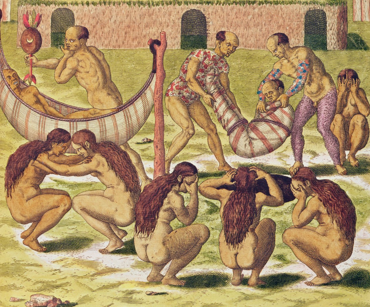 Americae Tertia Pars, o pequeno rei Pipo Jep Wasu volta para casa doente (página 371), 1562 (gravura colorida) de Theodore de Bry