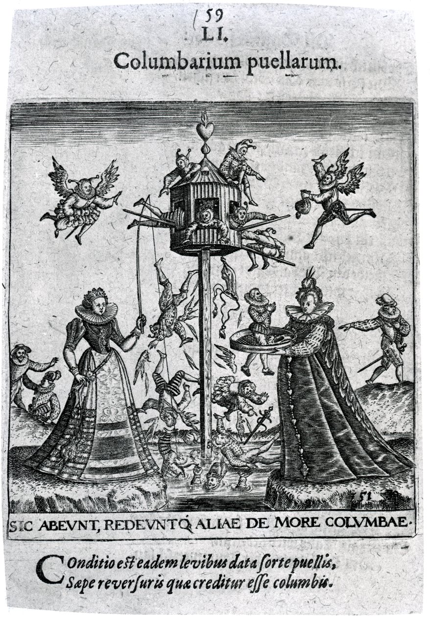 Columbarium de Proscenium do emblema humano ou secular das meninas ", de Theodore de Bry, 1627 de Theodore de Bry