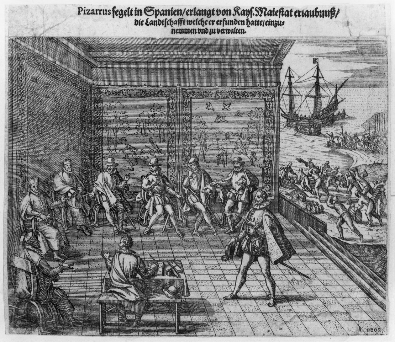 Francisco Pizarro pedindo o apoio da corte imperial para o governo do Peru de Theodore de Bry