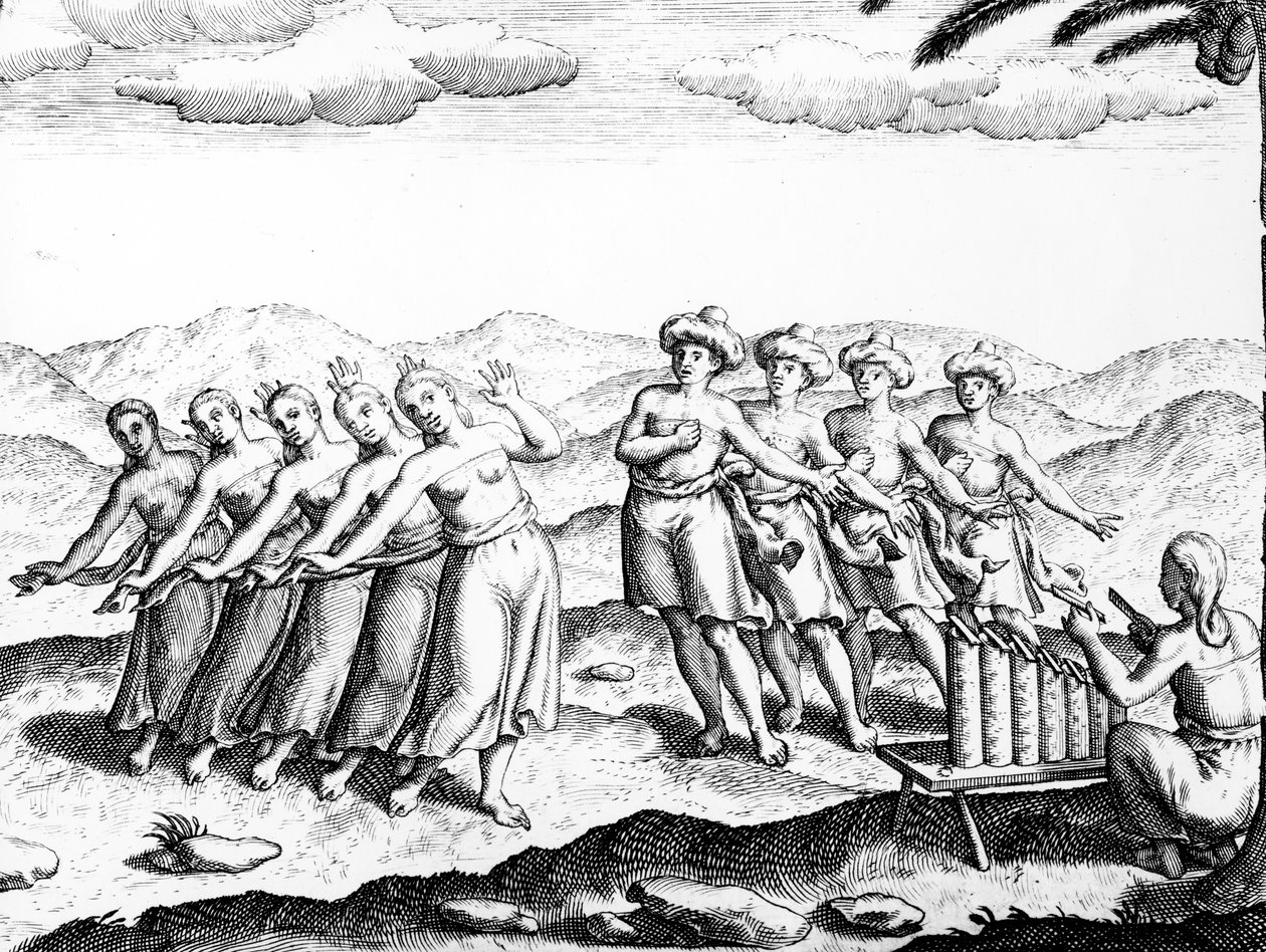 Dançarinos javaneses, de &39;India Orientalis&39; por Theodore de Bry e Johann Israel de Bry, c.1599 de Theodore de Bry