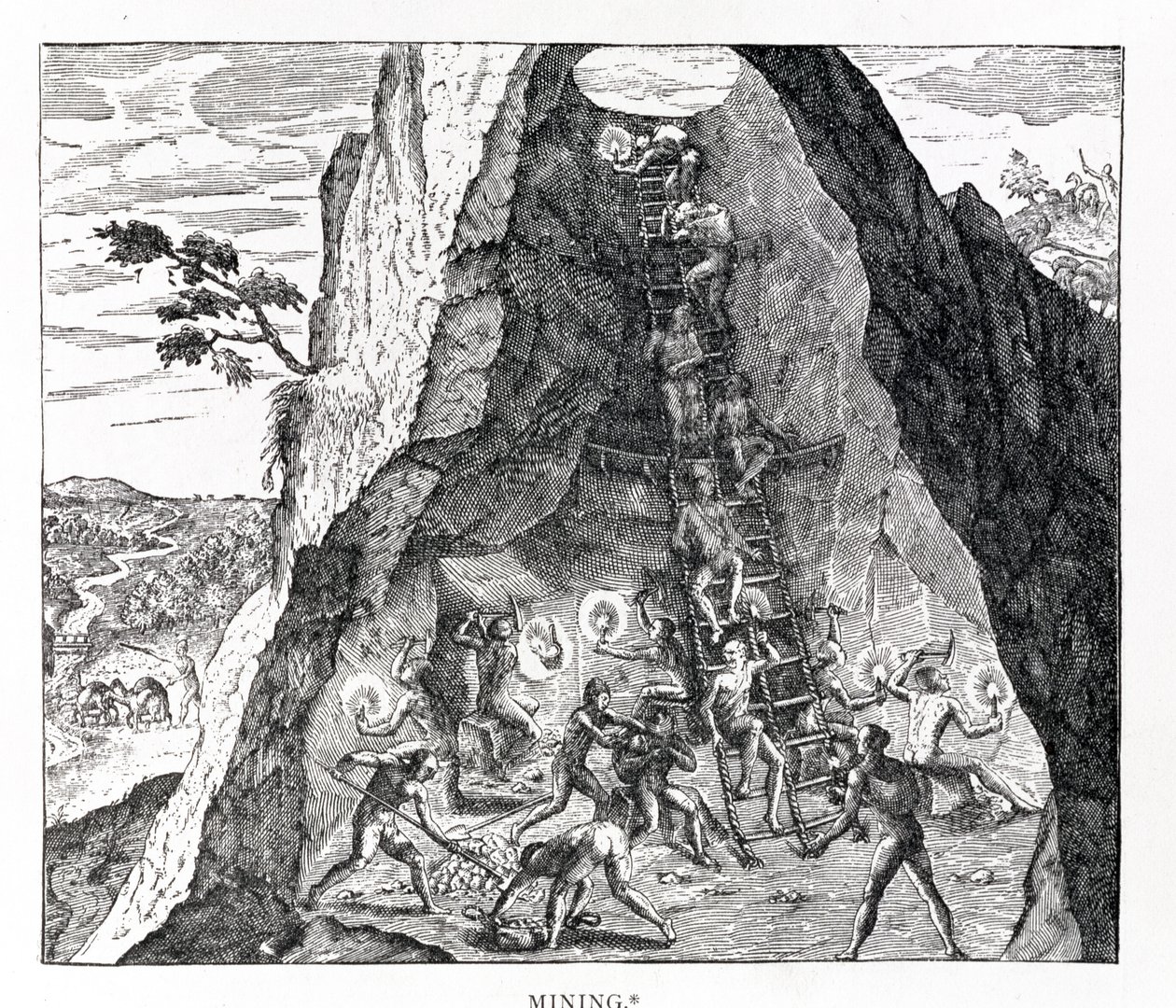 &39;Mineração&39;, Frankfurt, 1602 (gravura) de Theodore de Bry