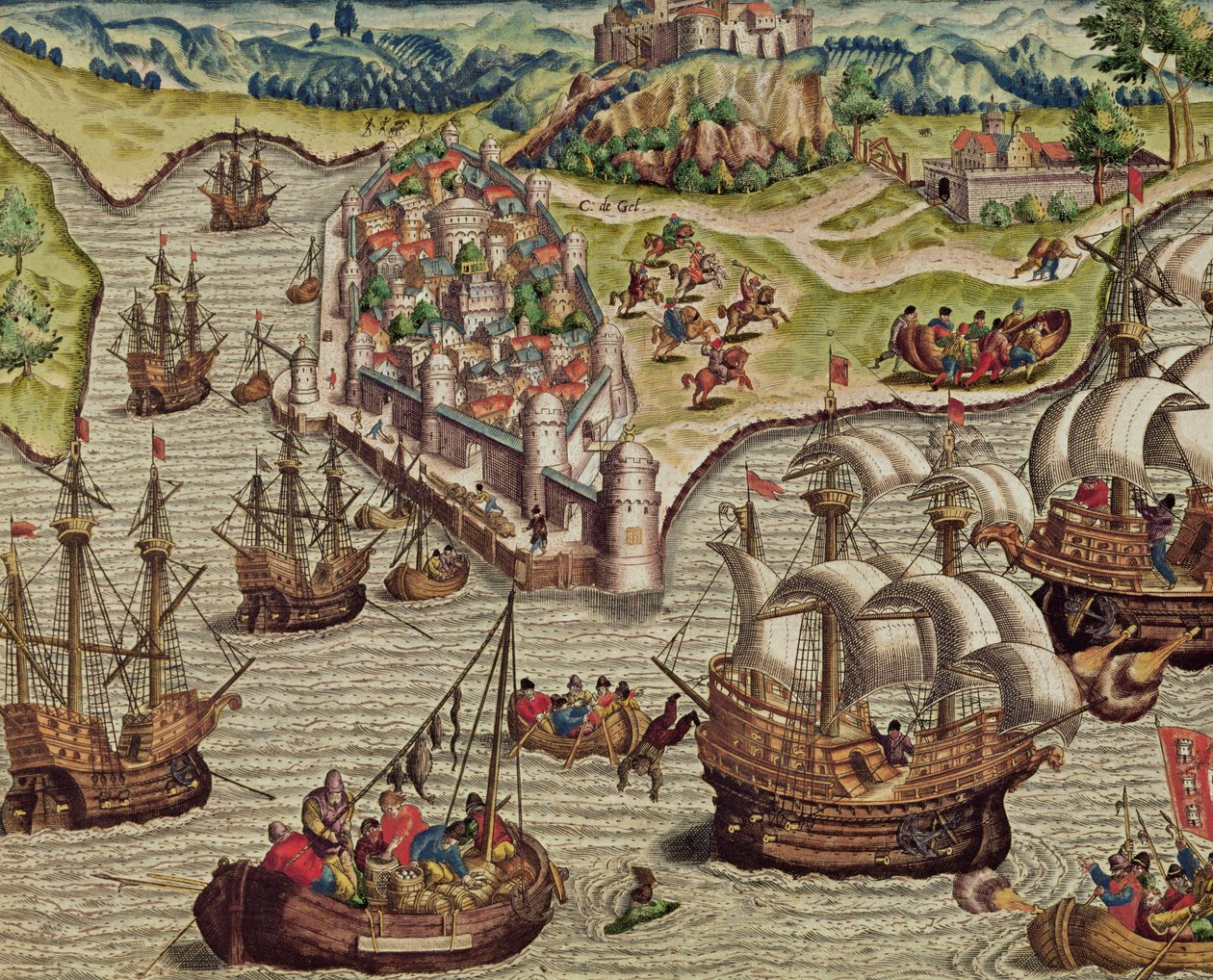 Combate Naval, a ilustração de &39;terceira parte ...&39;, 1592 de Theodore de Bry