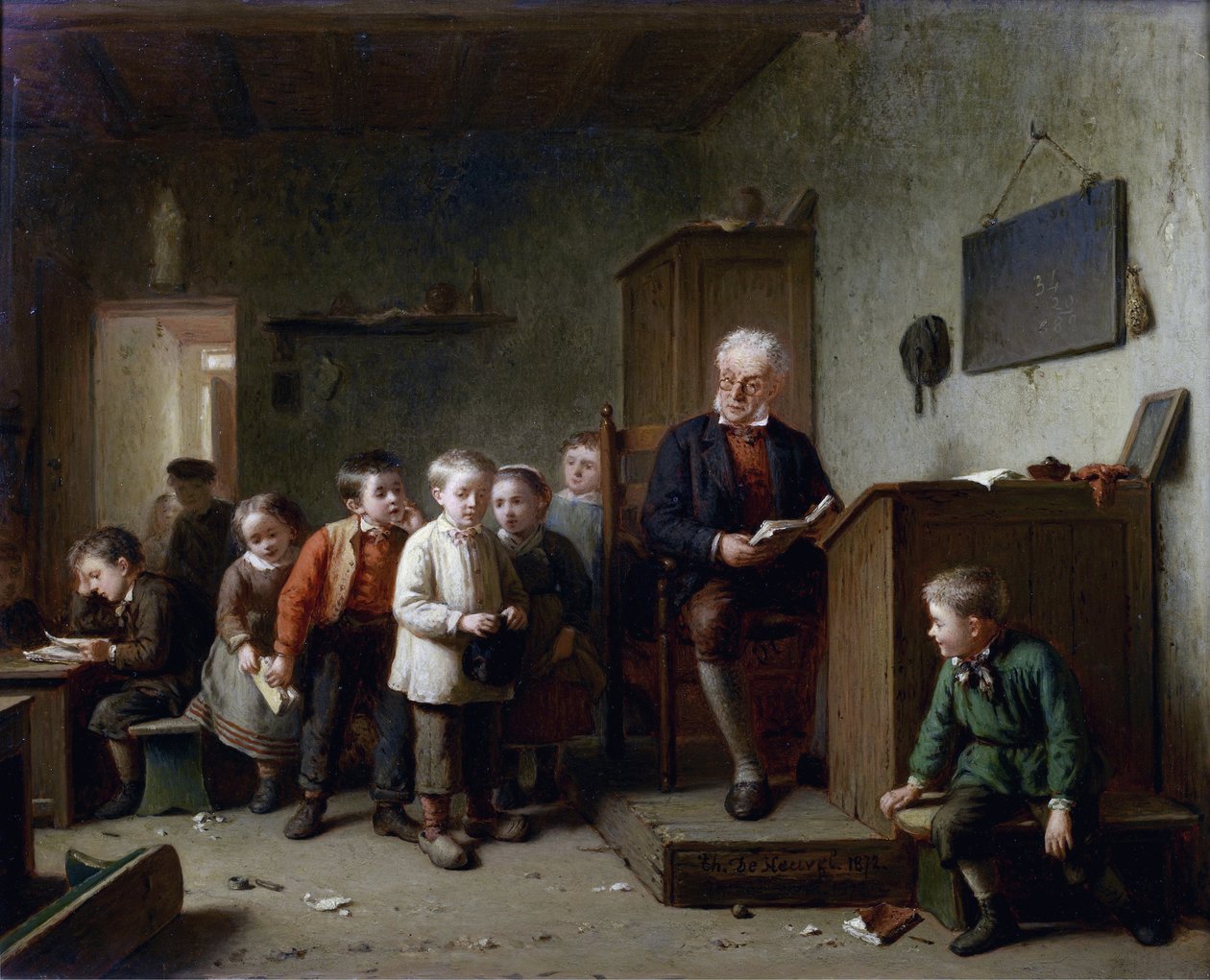 La salle de classe - A sala de aula - Heuvel, Theodore Bernard de (1817-1906) - 1872 - Óleo sobre madeira - 37x44,5 - Coleção Particular de Theodore Bernard de Heuvel